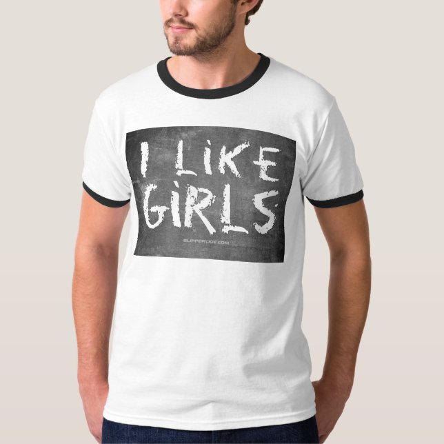 SlipperyJoe's I Like Girls dreckige Tafel dunkel t T-Shirt (Vorderseite)