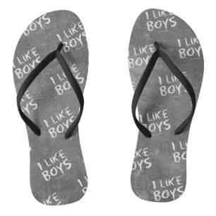 SlipperyJoe's Ich mag Jungs schmutzige schwarze Ta Flip Flops