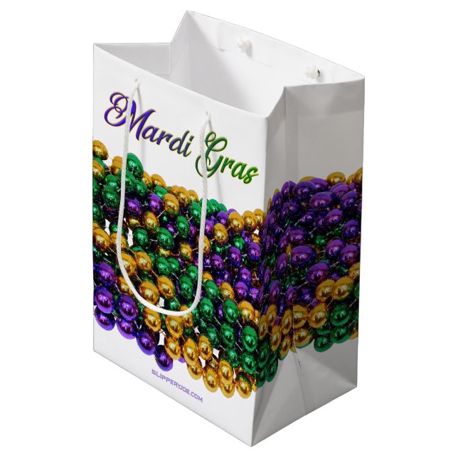SlipperyJoe's iconic Mardi Gras–themed image elega Mittlere Geschenktüte (Vorderseite Schrägansicht)
