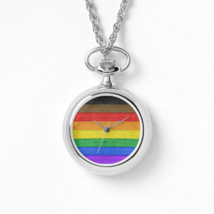 SlipperyJoe's Inclusive Gay Pride Flag strukturier Armbanduhr