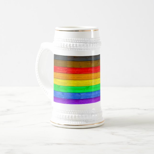 SlipperyJoe's Inclusive Gay Pride Flag strukturier Bierglas (Vorderseite Links)