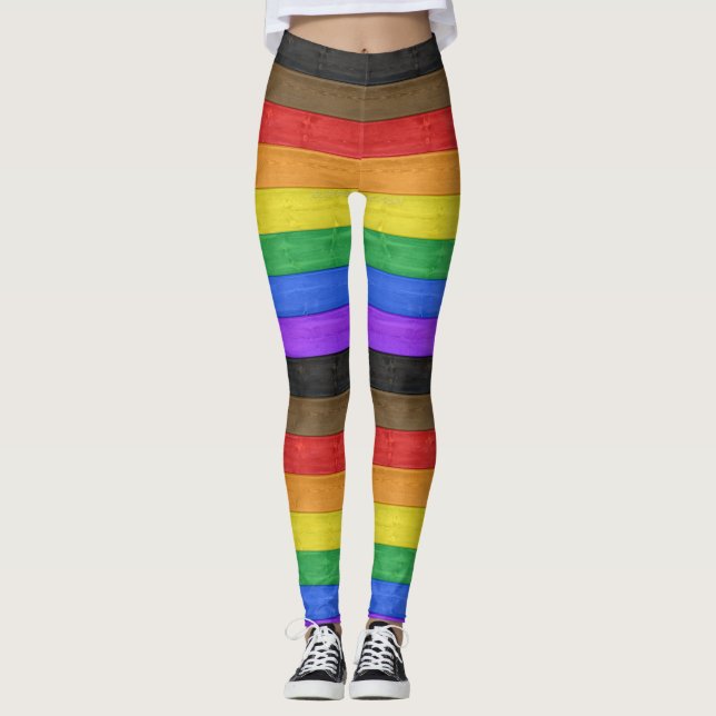 SlipperyJoe's Inclusive Gay Pride Flag strukturier Leggings (Vorderseite)