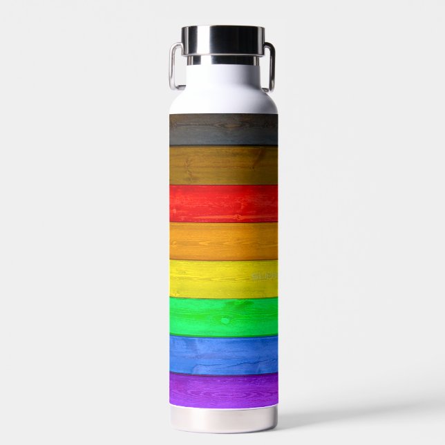 SlipperyJoe's Inclusive Gay Pride Flag strukturier Trinkflasche (Vorne)