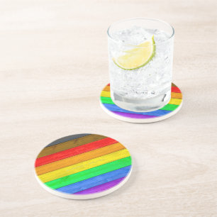 SlipperyJoe's inclusive gay pride flag wooden blac Getränkeuntersetzer