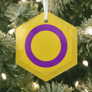 SlipperyJoe's Intersex Pride-Flagge gelber Hinterg Ornament Aus Glas