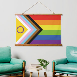 SlipperyJoe's Intersex-Stolzflagge gelber Hintergr Wandteppich Mit Holzrahmen