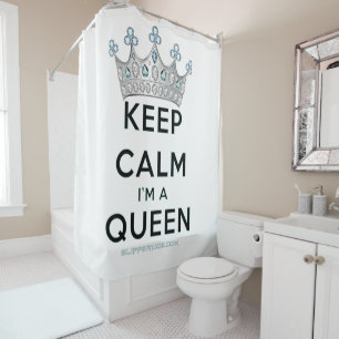 SlipperyJoe's Keep-Calm-Queen poliertes Silber Krä Duschvorhang