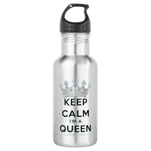 SlipperyJoe's Keep Calm Queen poliertes Silber-Kro Edelstahlflasche