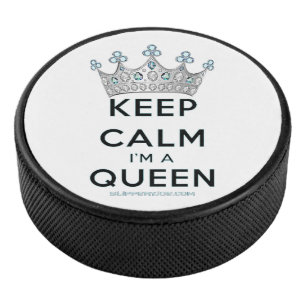 SlipperyJoe's Keep-Calm-Queen poliertes Silber-Kro Eishockey Puck