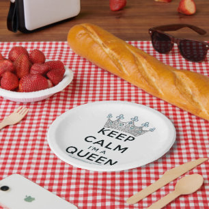 SlipperyJoe's Keep-Calm-Queen poliertes Silber-Kro Pappteller