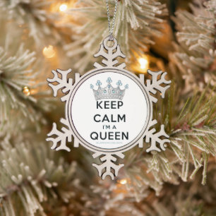 SlipperyJoe's Keep Calm Queen poliertes Silber-Kro Schneeflocken Zinn-Ornament