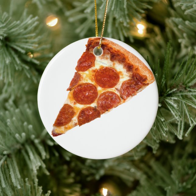 SlipperyJoe's klassische Pepperoni-Pizzaschnitt ge Keramik Ornament (Baum)