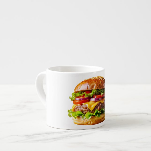 SlipperyJoe's köstlich gestapelte Hamburger-Thic Espressotasse (Vorderseite Links)