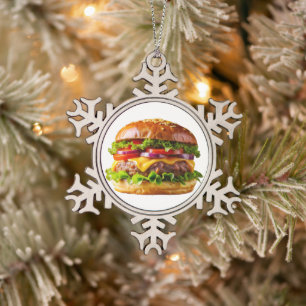 SlipperyJoe's köstlich gestapelte Hamburger-Thic Schneeflocken Zinn-Ornament