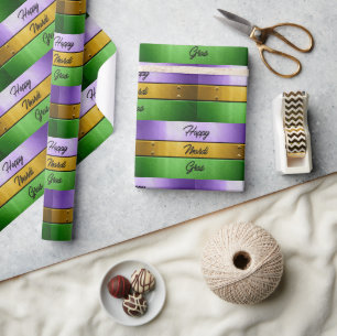 SlipperyJoe's kühnes Mardi Gras-Thema lila gold gr Geschenkpapier