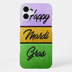 SlipperyJoe's kühnes Mardi-Gras-Thema lila gold gr iPhone 16 Plus Hülle