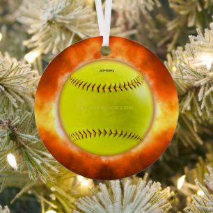 SlipperyJoe's künstlerische Softball in Flammen sc Ornament Aus Metall