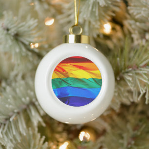SlipperyJoe's künstlerische Wave Gay Pride Flagge  Keramik Kugel-Ornament