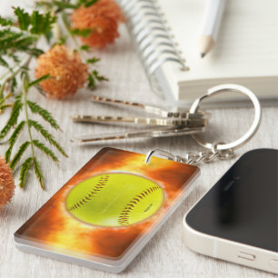 SlipperyJoe's künstlerischer Softball auf Feuer-Sc Schlüsselanhänger