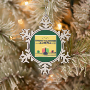 SlipperyJoe's Kwanzaa warme feierliche Tontraditio Schneeflocken Zinn-Ornament