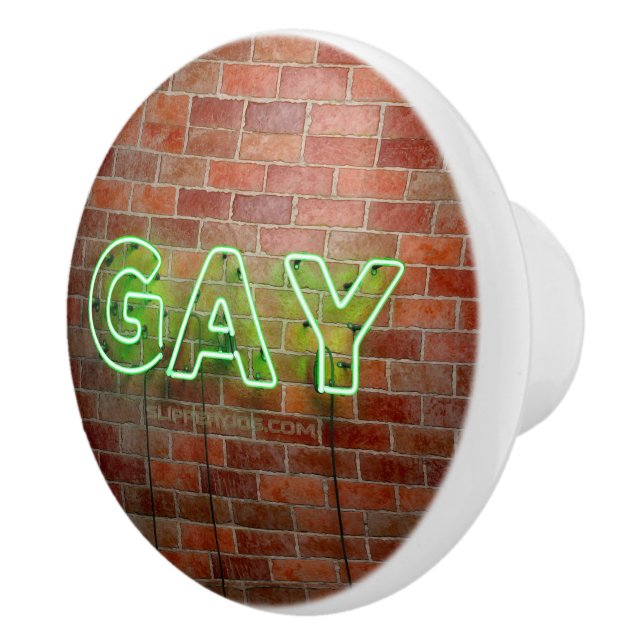 SlipperyJoe's lebendiger Neon Gay-Schild grünen St Keramikknauf (Rechts)