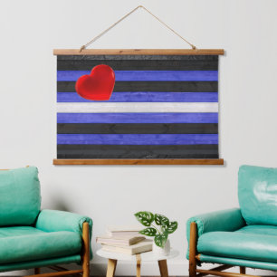 SlipperyJoe's Leder-Stolzflagge schwarz königsblau Wandteppich Mit Holzrahmen
