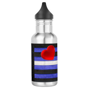 SlipperyJoe's Lederstolperflagge schwarz königsbla Edelstahlflasche