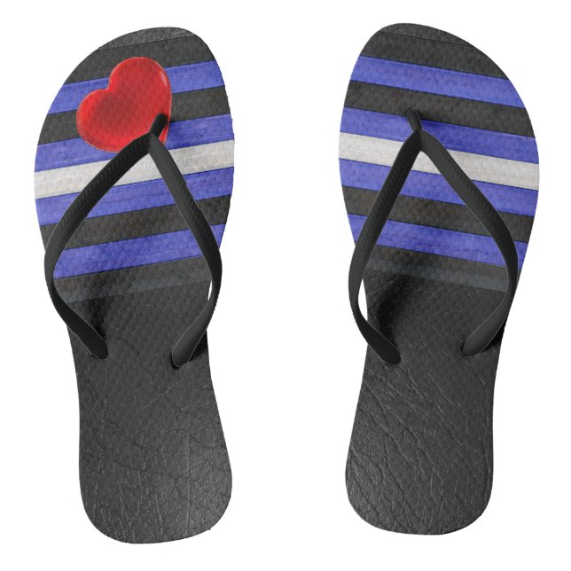 SlipperyJoe's Lederstolperflagge schwarz königsbla Flip Flops (Fußbett)