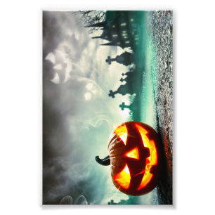 SlipperyJoe's leuchtender Kürbis-Halloween-Wa Fotodruck
