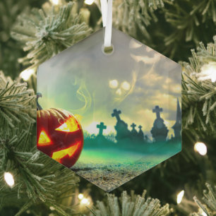 SlipperyJoe's leuchtender Kürbis-Halloween-Wa Ornament Aus Glas