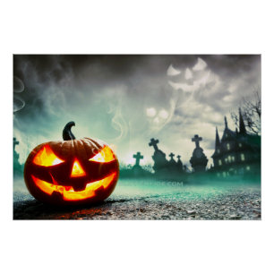 SlipperyJoe's leuchtender Kürbis-Halloween-Wa Poster