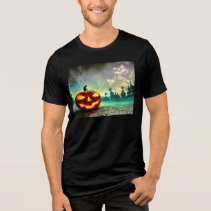SlipperyJoe's leuchtender Kürbis-Halloween-Wa Tri-Blend Shirt