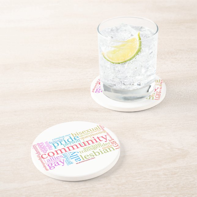 SlipperyJoe's LGBTQ+ Community Wortwolke Getränkeuntersetzer (Seite)