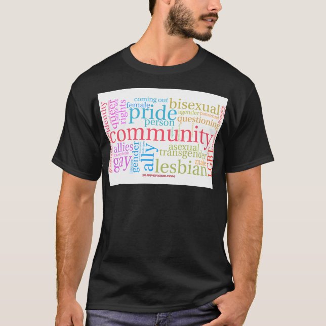 SlipperyJoe's LGBTQ+ Community Wortwolke T-Shirt (Vorderseite)