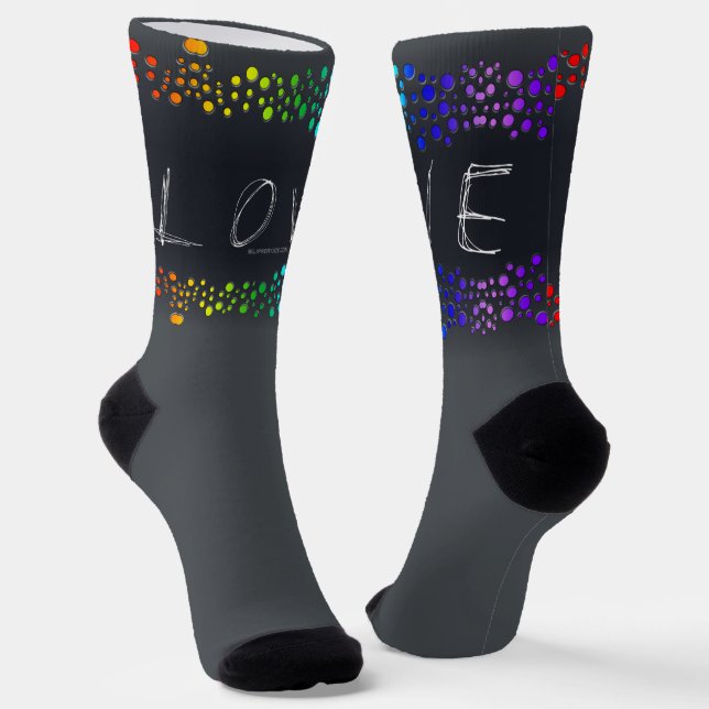 SlipperyJoe's Liebe Worte Regenbogendots Skribbled Socken (Gewinkelt)