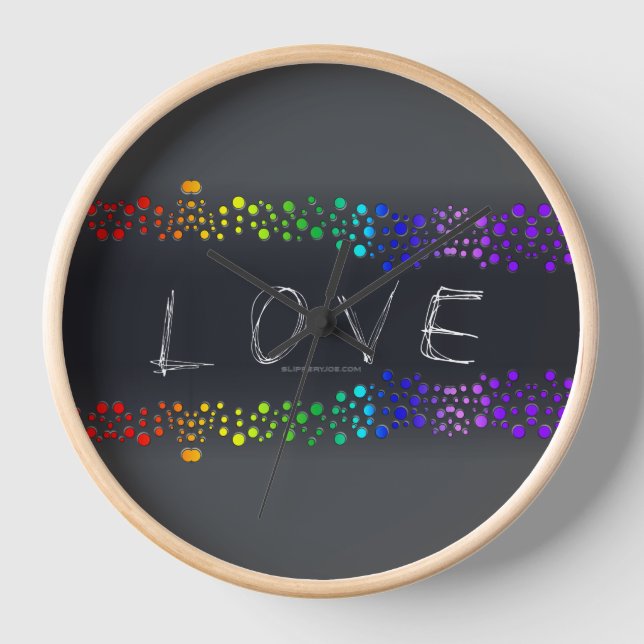 SlipperyJoe's Liebe Worte Regenbogendots Skribbled Uhr (Vorderseite)