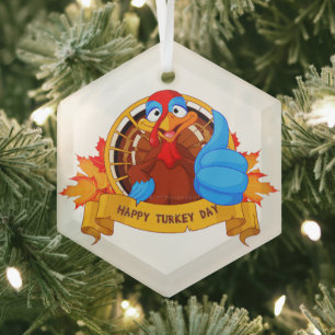 SlipperyJoe's lustige Cartoon-Thanksgiving-Gestalt Ornament Aus Glas