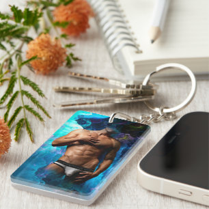 SlipperyJoe's Man-Unterwäsche-Wölbung lila blaue A Schlüsselanhänger