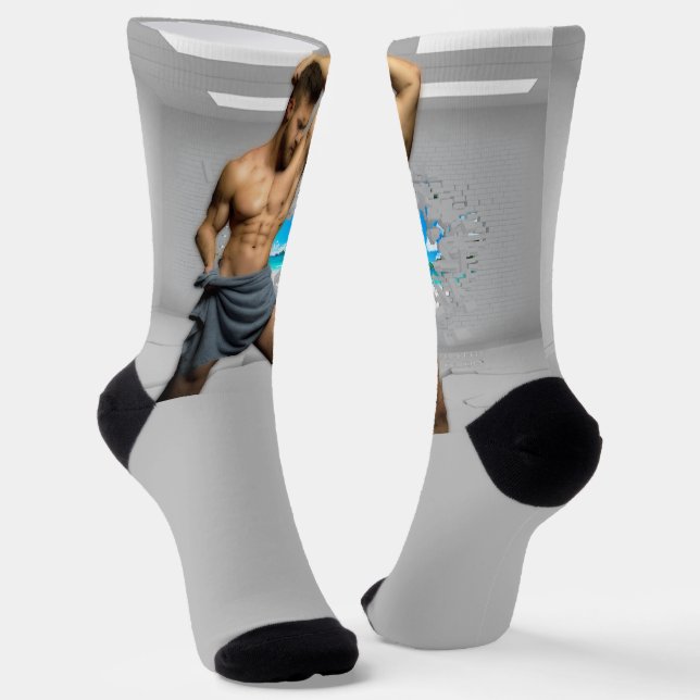 SlipperyJoe's Mann in einem Handtuch, weiße Raummu Socken (Gewinkelt)