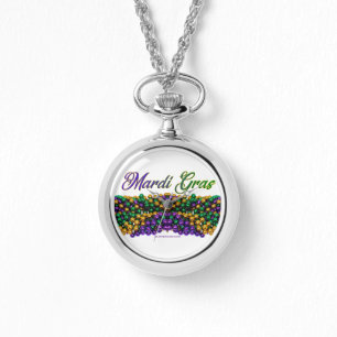 SlipperyJoe's Mardi Gras Bead Necklaces lila gol Armbanduhr
