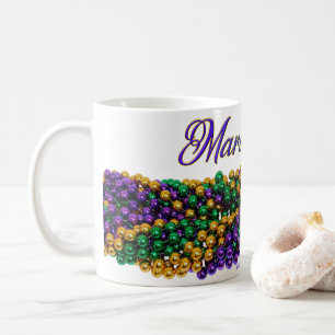 SlipperyJoe's Mardi Gras Bead Necklaces lila gol Kaffeetasse