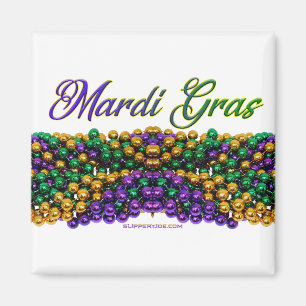 SlipperyJoe's Mardi Gras Bead Necklaces lila gol Magnet