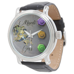SlipperyJoe's Mardi Gras feiert dekorative Ve Armbanduhr