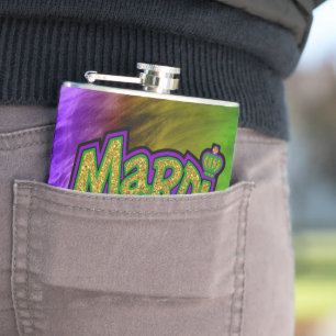 SlipperyJoe's Mardi Gras Kronen lila Goldgrün w Flachmann