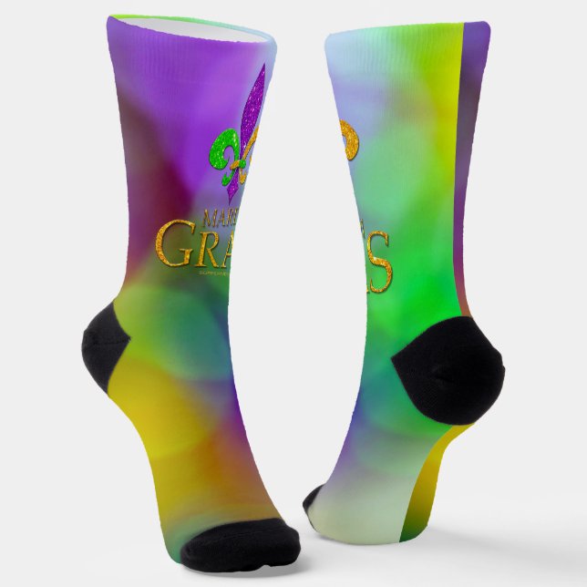 SlipperyJoe's Mardi Gras lila goldgrünes Fleur-d Socken (Gewinkelt)