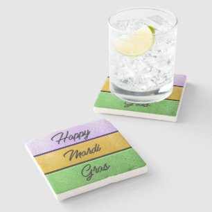 SlipperyJoe's Mardi Gras lila goldgrünes Metall s Steinuntersetzer