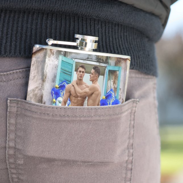 SlipperyJoe's Mardi Gras Männer lila goldgrüner Ba Flachmann (Beispiel)