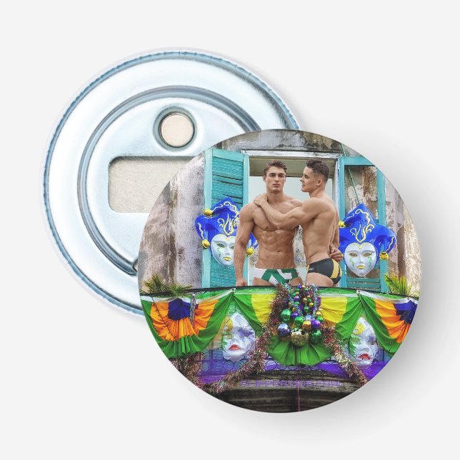 SlipperyJoe's Mardi Gras Männer lila goldgrüner Ba Flaschenöffner (Vorderseite)