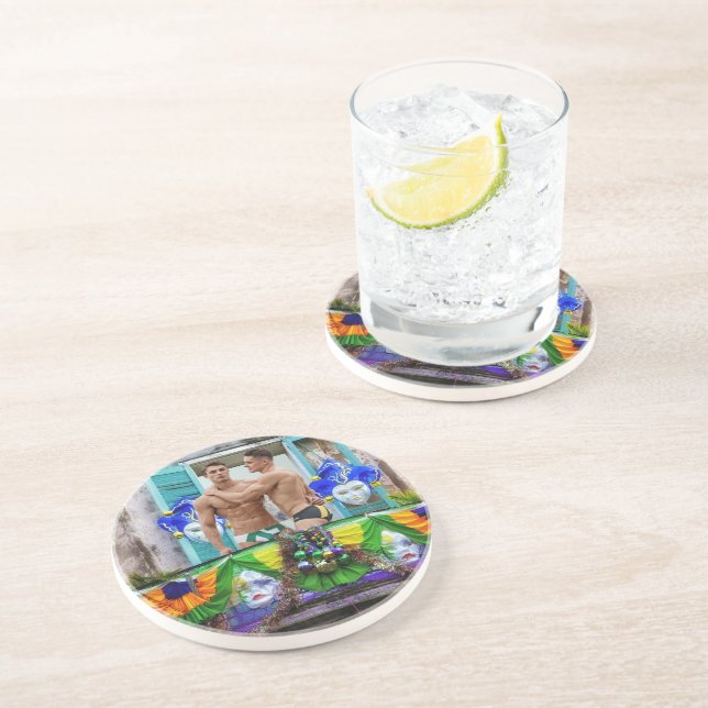 SlipperyJoe's Mardi Gras Männer lila goldgrüner Ba Getränkeuntersetzer (Seite)