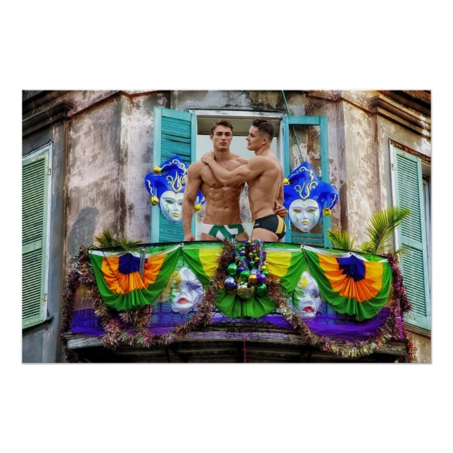 SlipperyJoe's Mardi Gras Männer lila goldgrüner Ba Poster (Vorderseite)